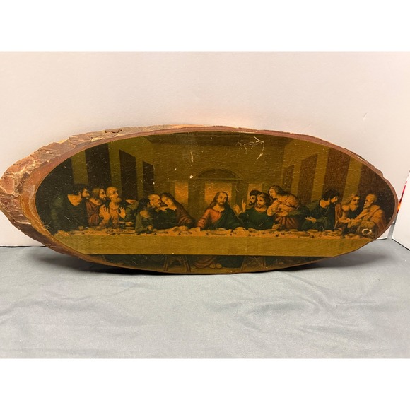 J.B. Deere Cedarcraft Other - Vintage J.B. Deere Cedarcraft Last Supper Wood Slice Plaque Cullman Alabama Art